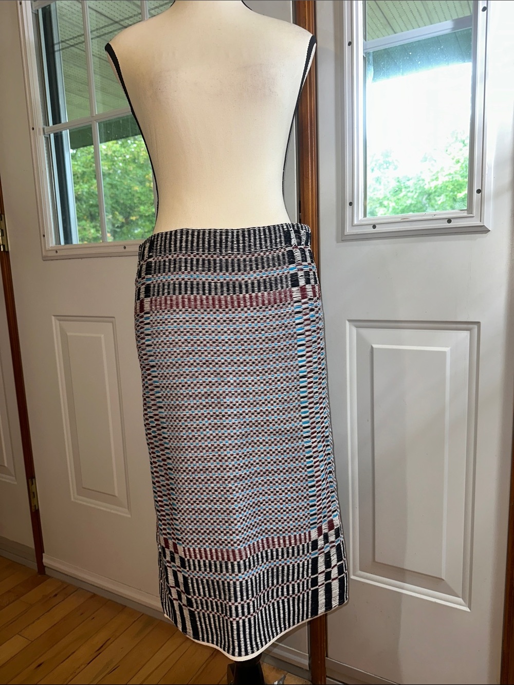 Tory Burch Floating Jacquard Basketweave Patterned Knee-Length Woven Skirt